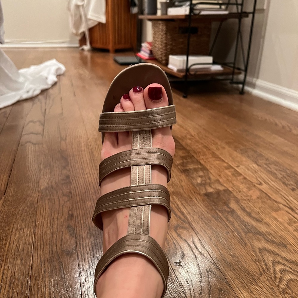 Via Spiga Melanie Open Toe High Heel Strappy 9M Taupe Satin